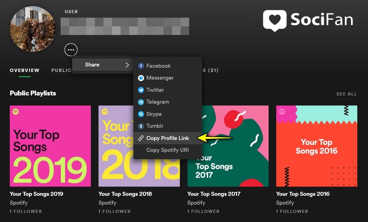 Copy Spotify profile link